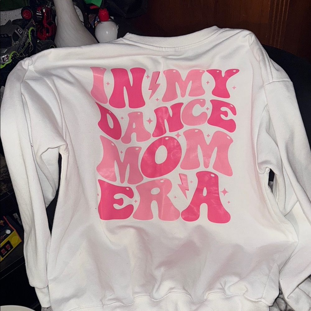 White Sweatshirt with Pink Graphic